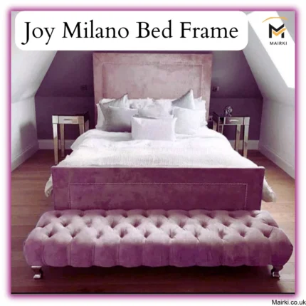 Luxurious pink Joy Milano Bed Frame in a stylish bedroom setting.