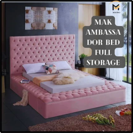 Pink Mak Ambassador bed with full storage in a modern bedroom.