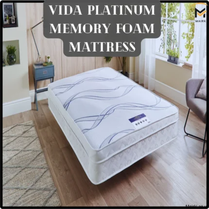 Bedroom with a Vida Platinum Memory Foam Mattress on a wooden floor next to a window.