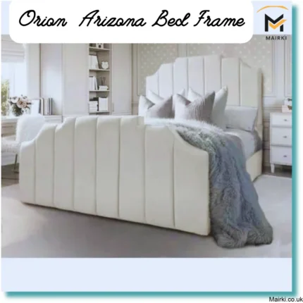 A luxurious Orion Arizona bed with a padded headboard and footboard in a stylish bedroom.