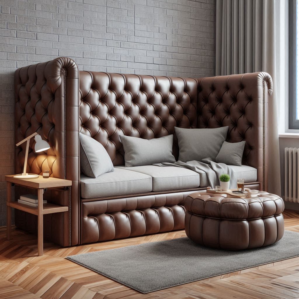 Modernized Chesterfield sofa with playful proportions and contemporary details.