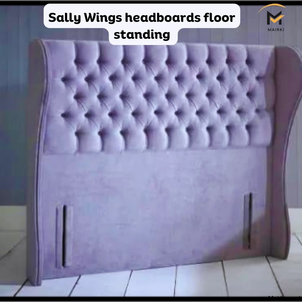 Purple tufted Super King headboard with curved sides.